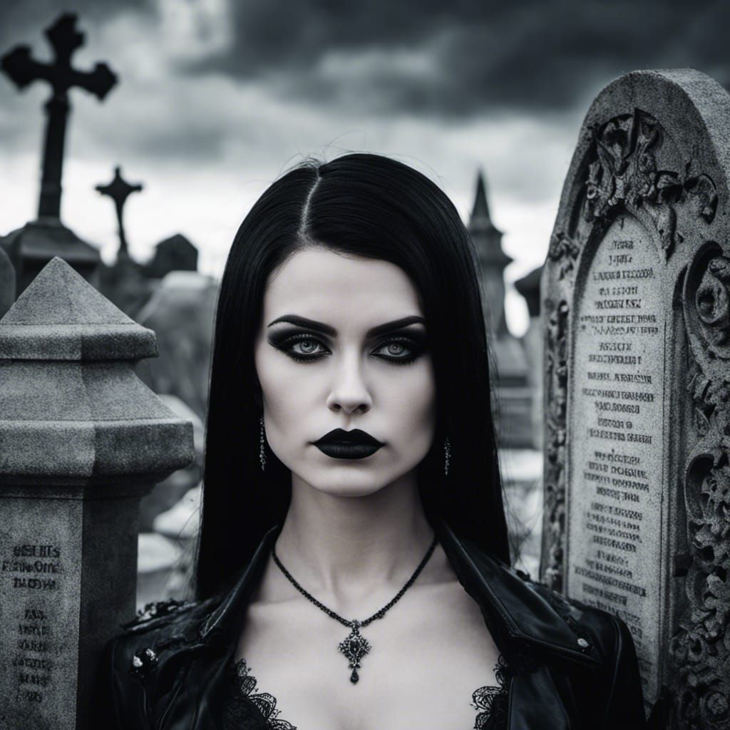 Goth Woman in Cemetery: Photorealistic Cinematic Portrait