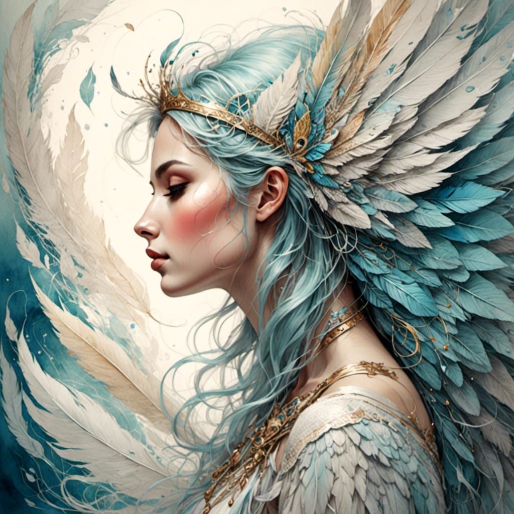 Angelic Feathers Dreamscape in Sketch Style