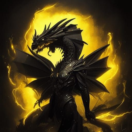 Black Dragon Portrait with Yellow Lightning, 8k Art