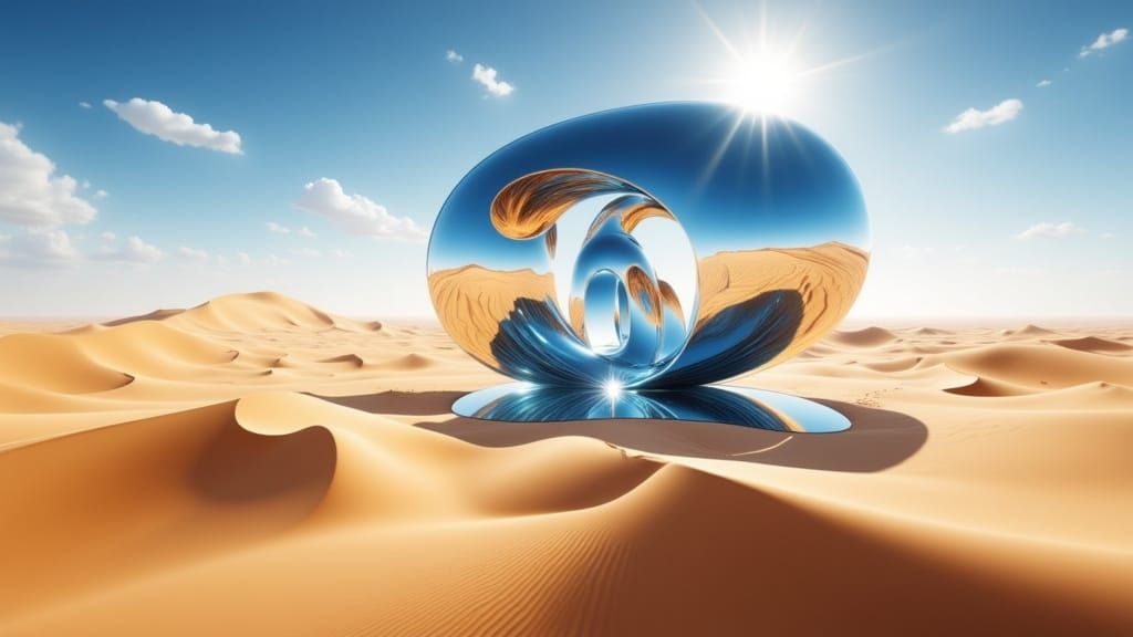 Mirrored Sculpture in Desert Heat
