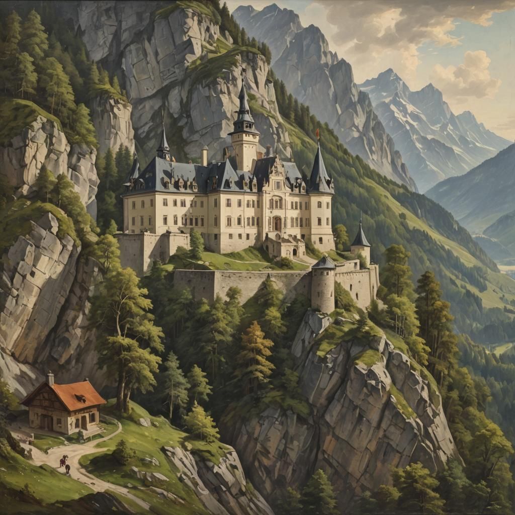 Enchanted Ice Princess Castle as Oil Painting