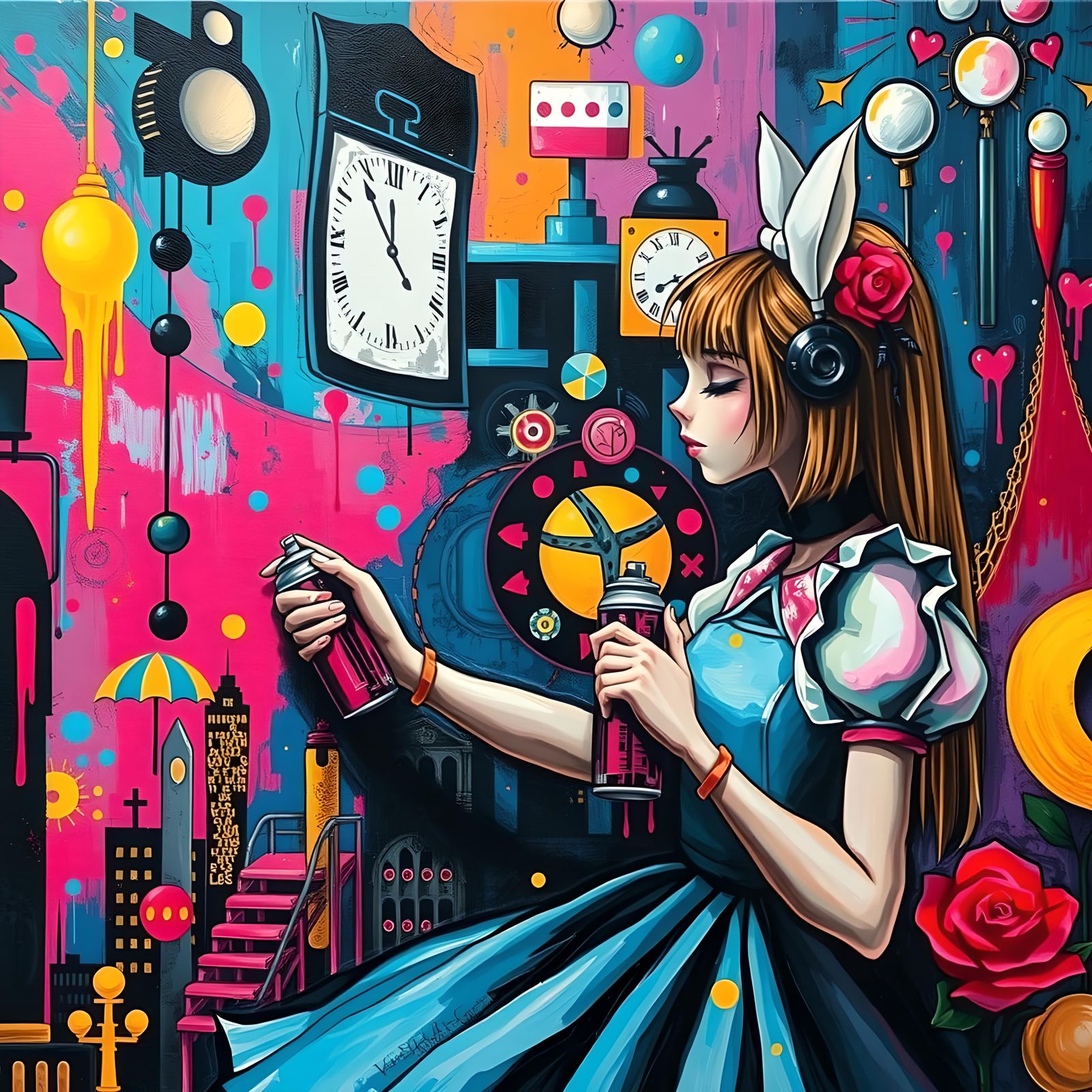 Cyberpunk Alice in Wonderland Graffiti Art