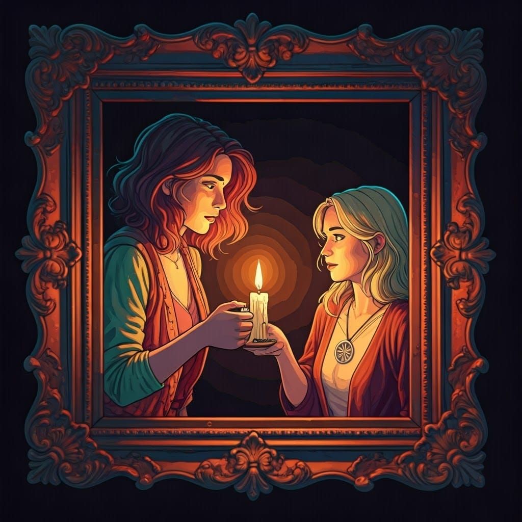 Animated Painting of Queer Women Connecting with Light