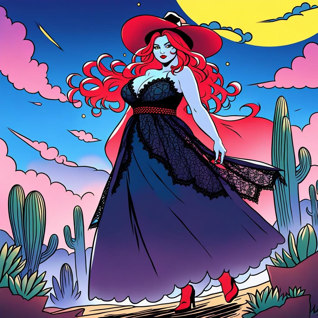 Blue-Skinned Witch in Sumptuous Gown, Digital Art