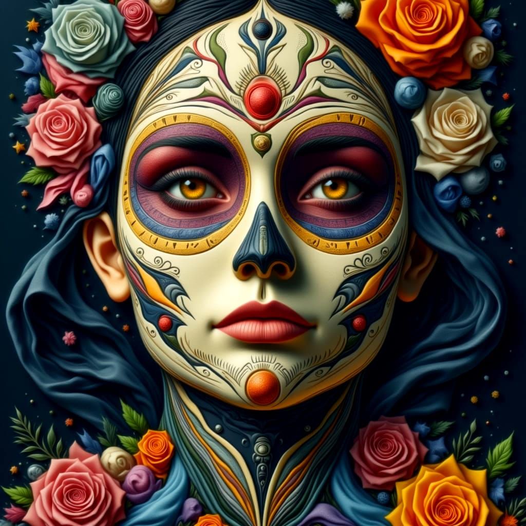 The human face is presented as a modified work of art.