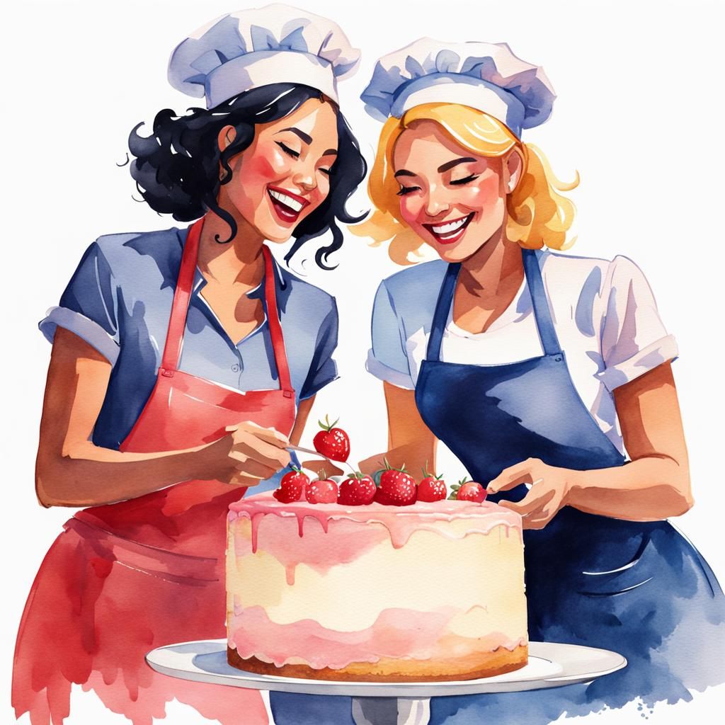 Lesbians Baking Cake: Watercolor Concept Art
