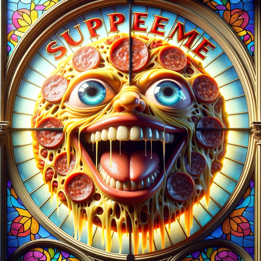 Stained Glass Sausage Pizza in High Fantasy Style