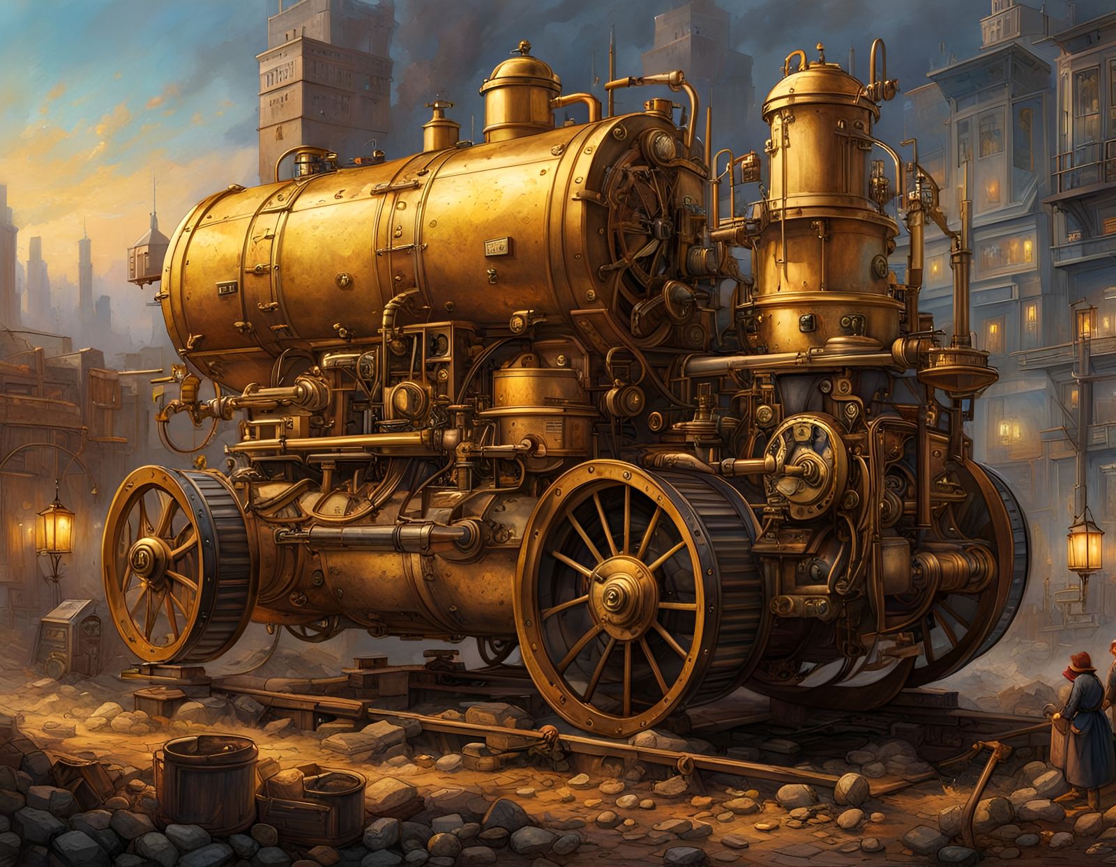 Potato Peeling Machine in Dystopian Splash Art Style