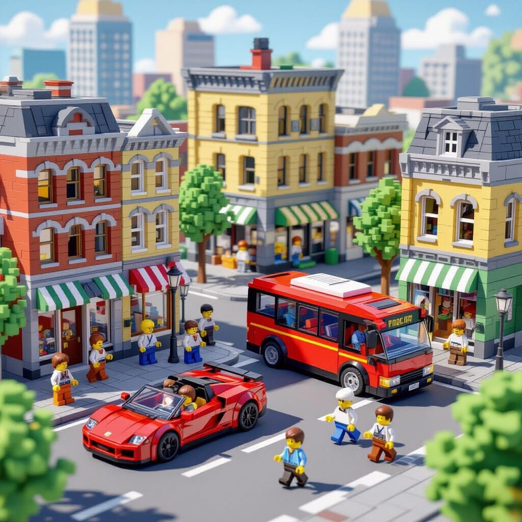 Vibrant Isometric LEGO City Street Scene