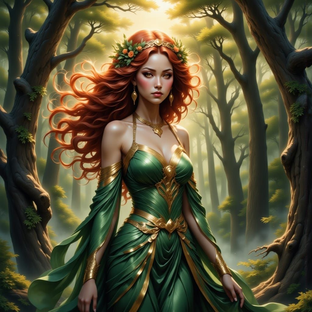 Serene Forest Goddess in Baroque Style