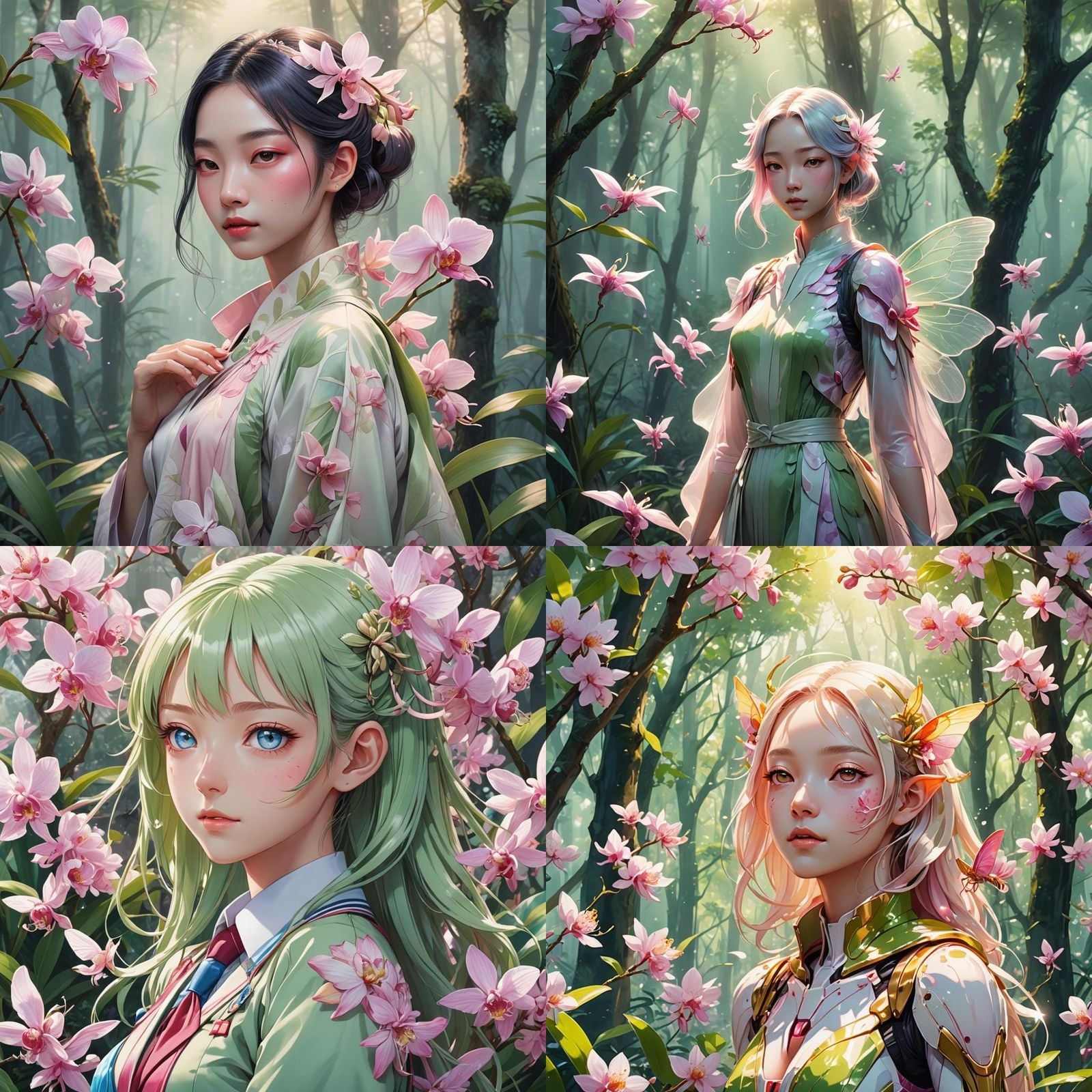 Orchid Mantis Girl in Anime Manga Style