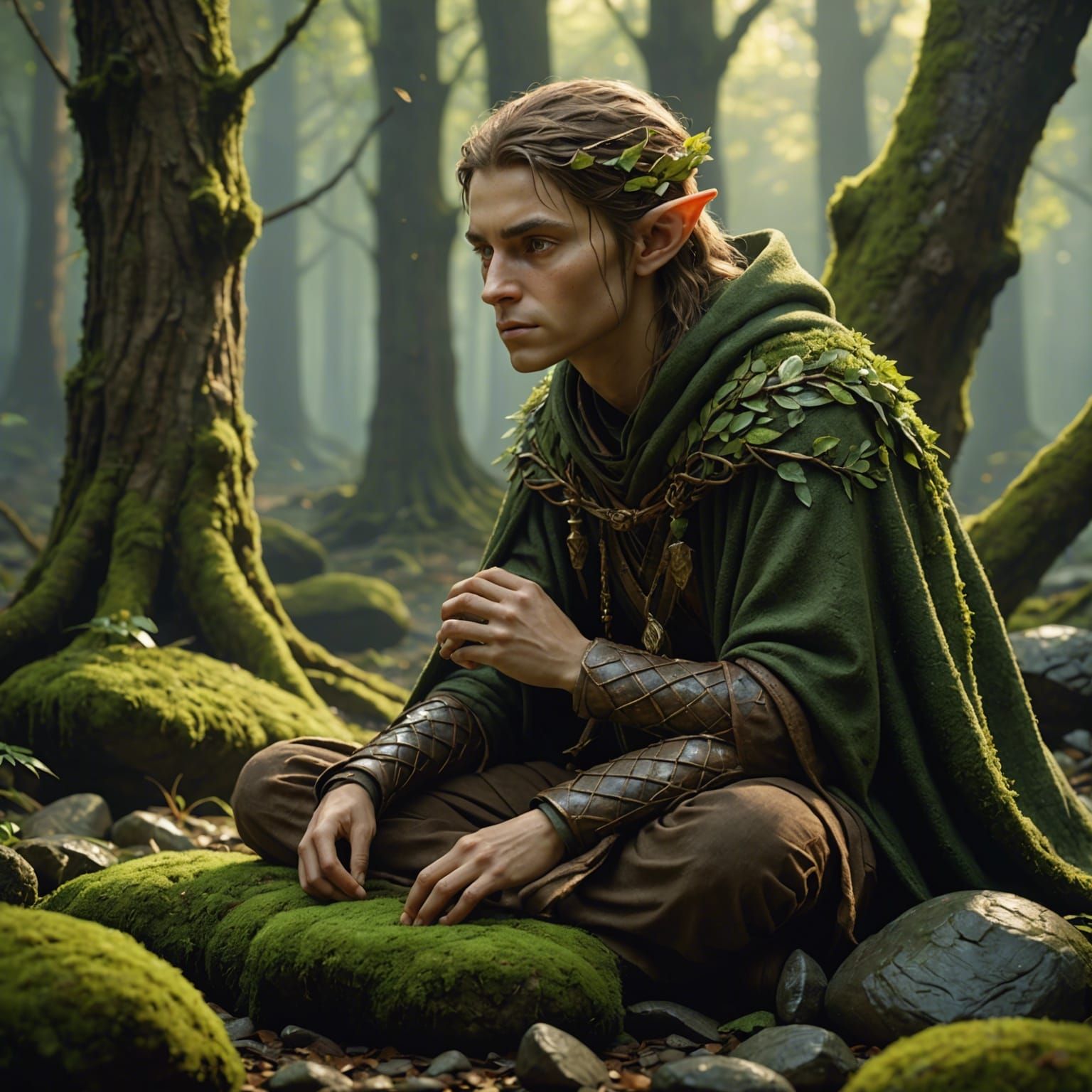Wood Elf Listening to Whispering Stones