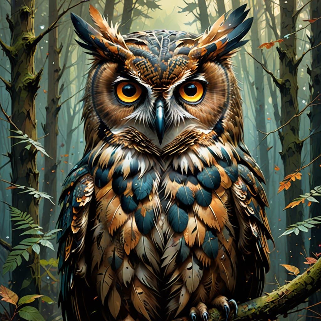 Portrait a Owl Genuine Owl portrait of Mysterious Owl swirli...