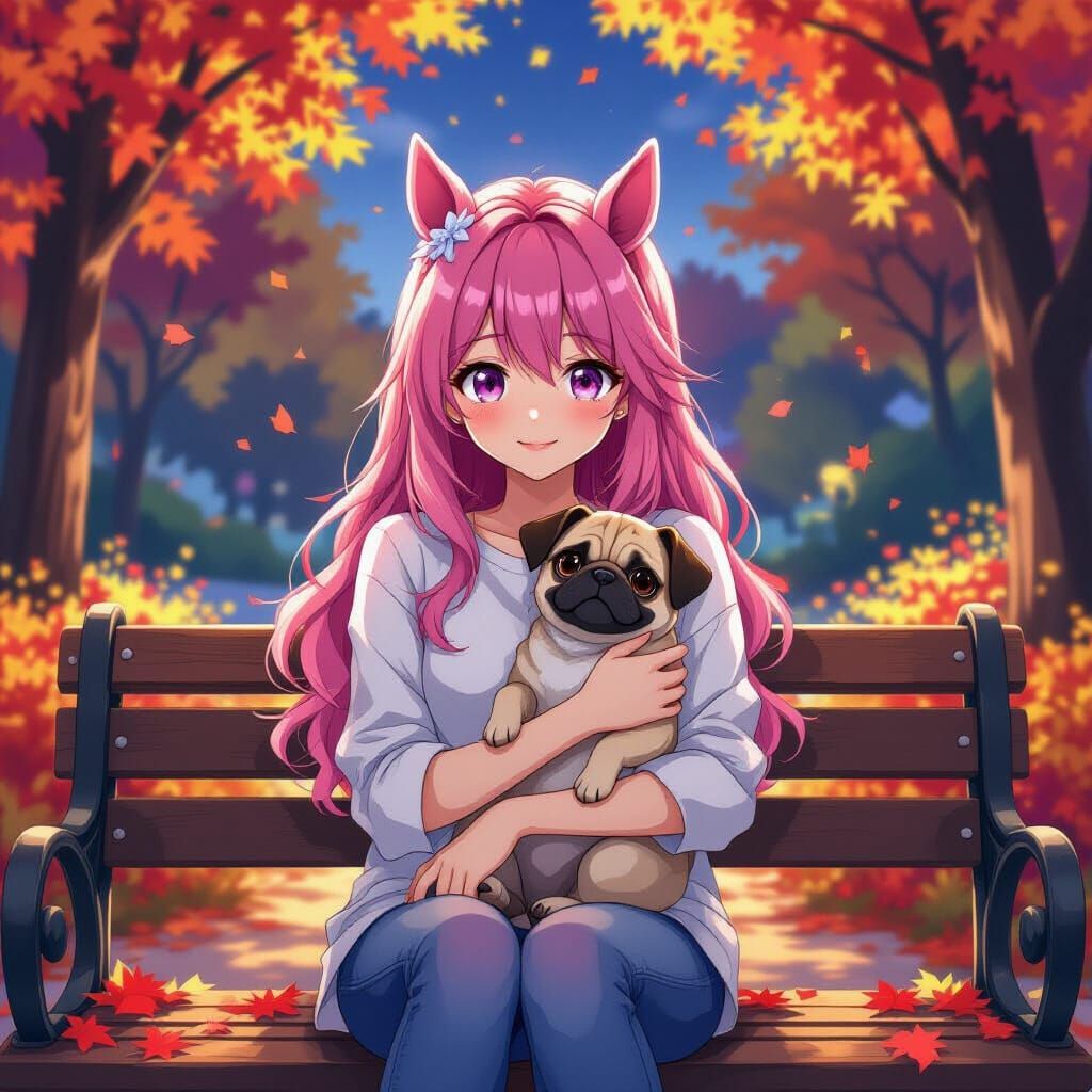 Anime Girl with Horse Ears and Pug