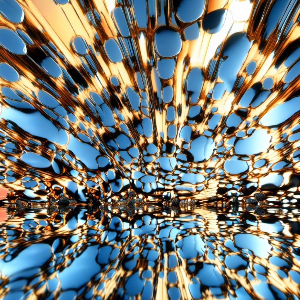 Fractured Mirrors Reflecting Sunset in Chrome Style