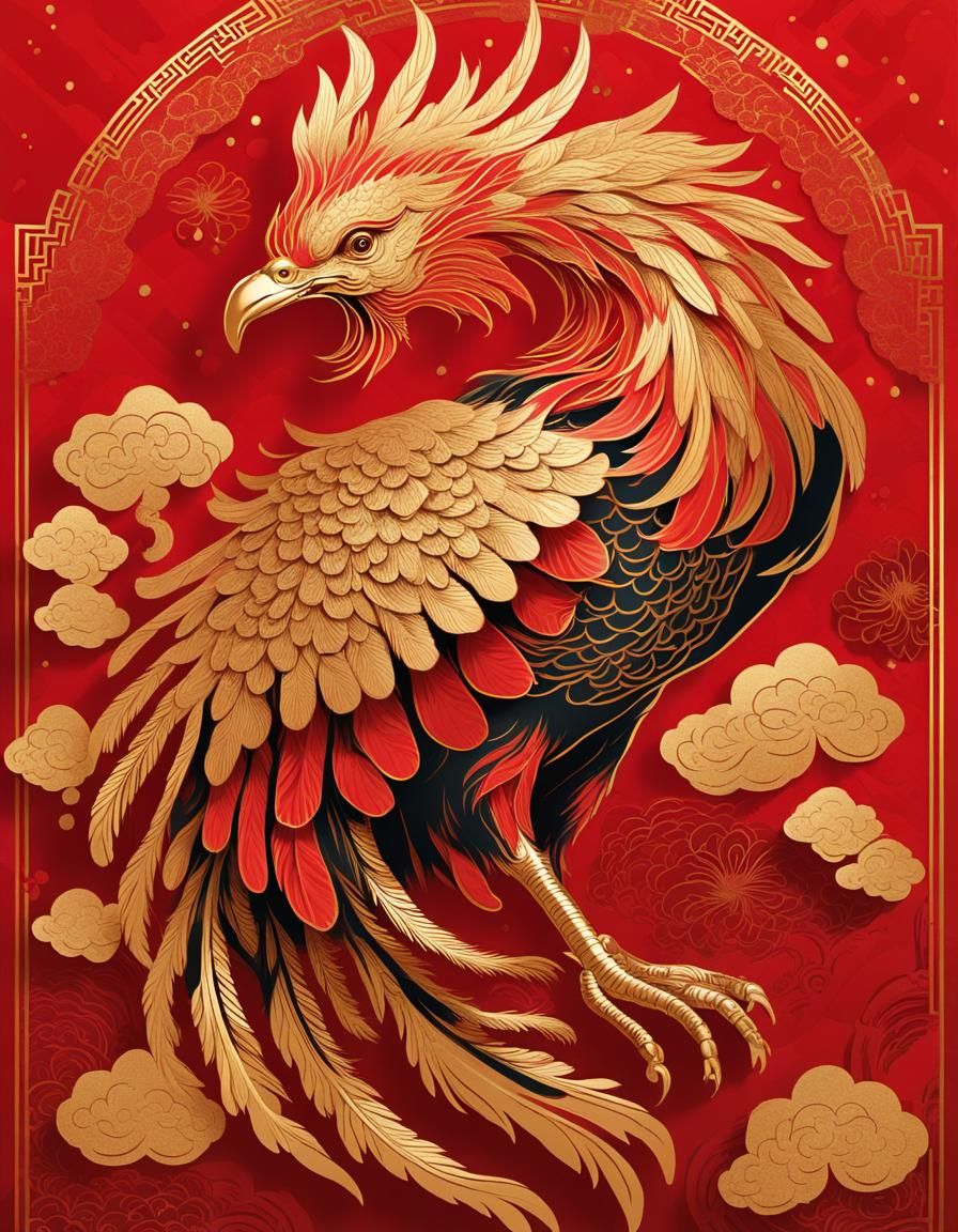Golden Phoenix Chinese New Year Sticker Art
