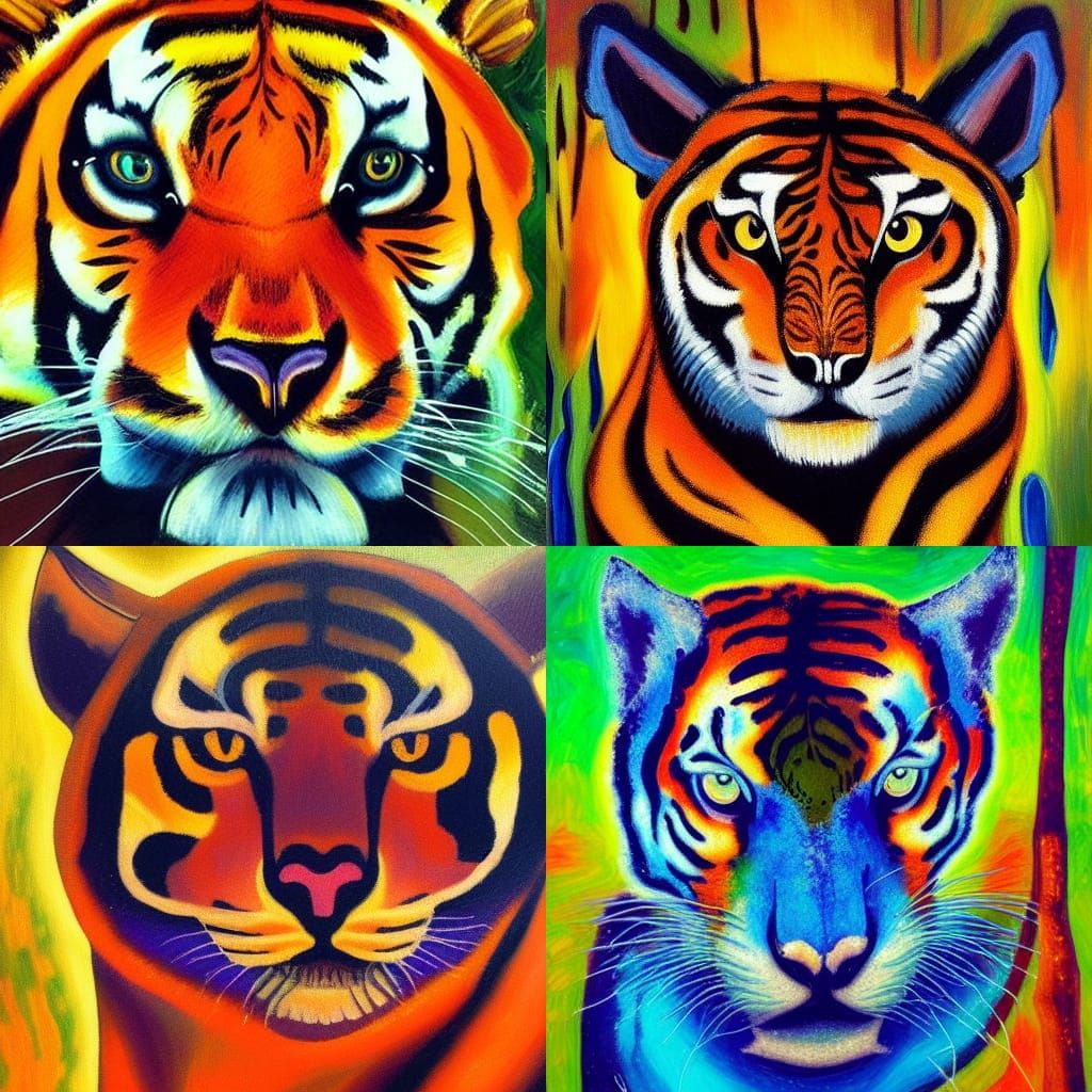 Tiger in Forest: Neo-Impressionist Impasto Painting