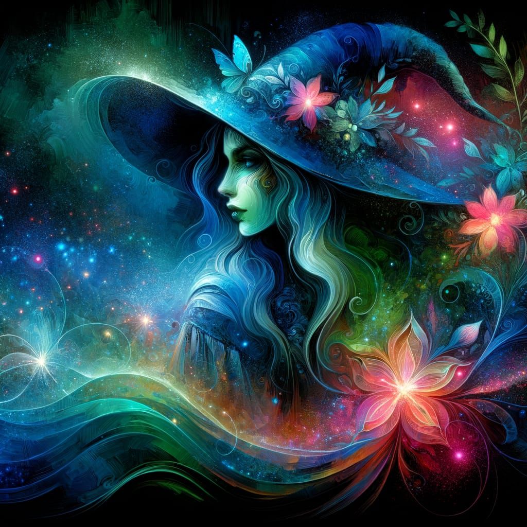 Luminous Witch Summons Magic in Victorian Watercolor Style