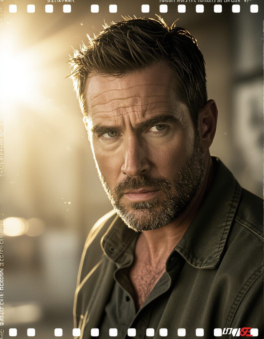 Determined Man in Gritty Urban Scene, Cinematic Film Still