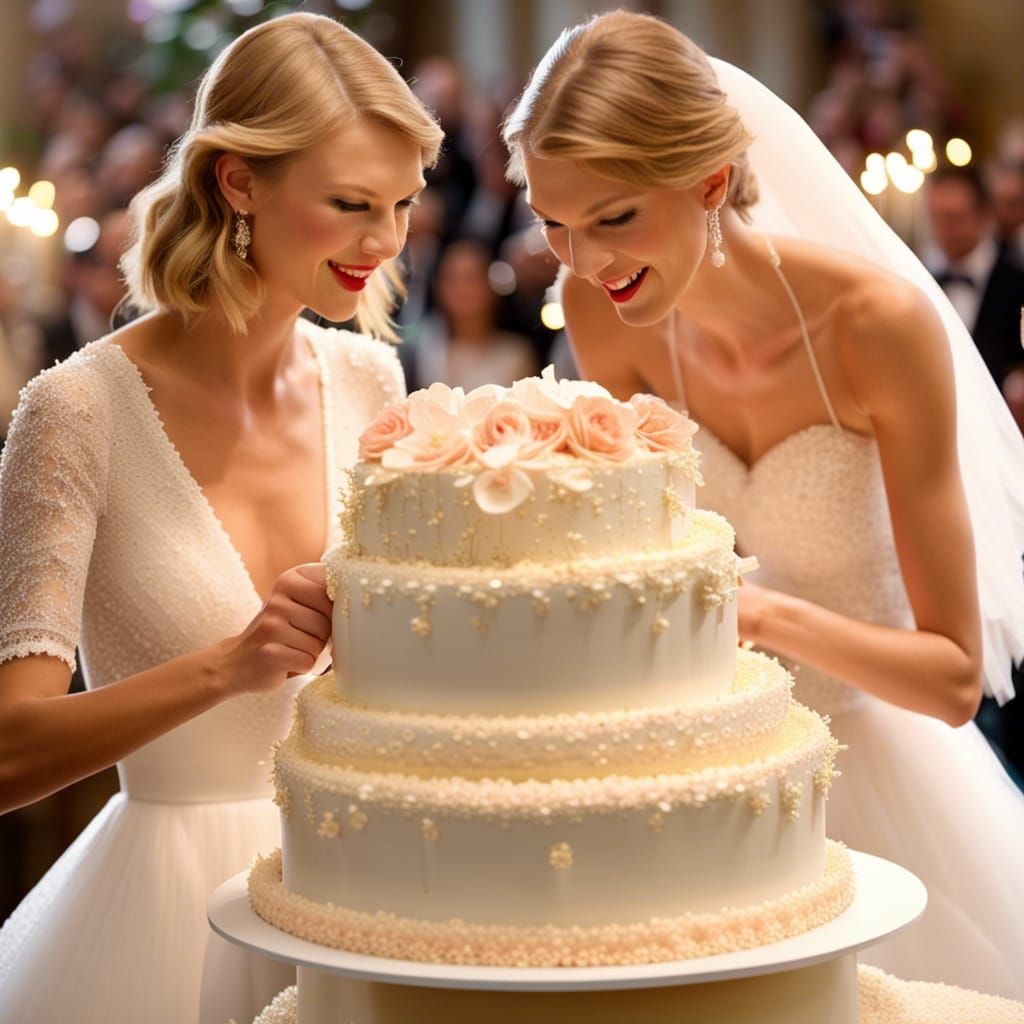 Brides Cutting Wedding Cake in 8k