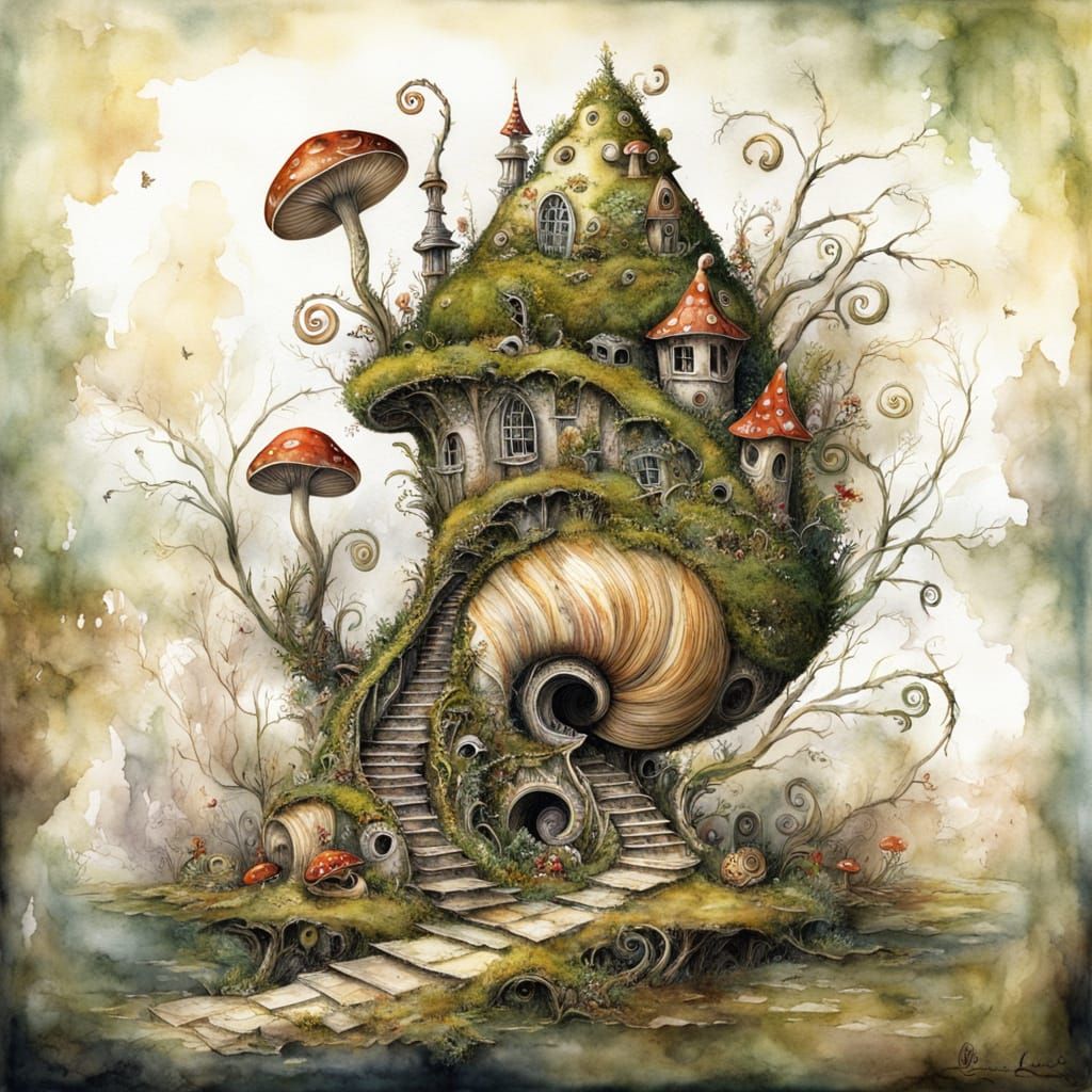 Surreal Spiraling Snail of Nature in Watercolor