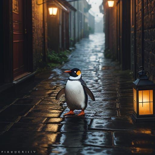 Penguin in Sailor Outfit Peeking from Barrel