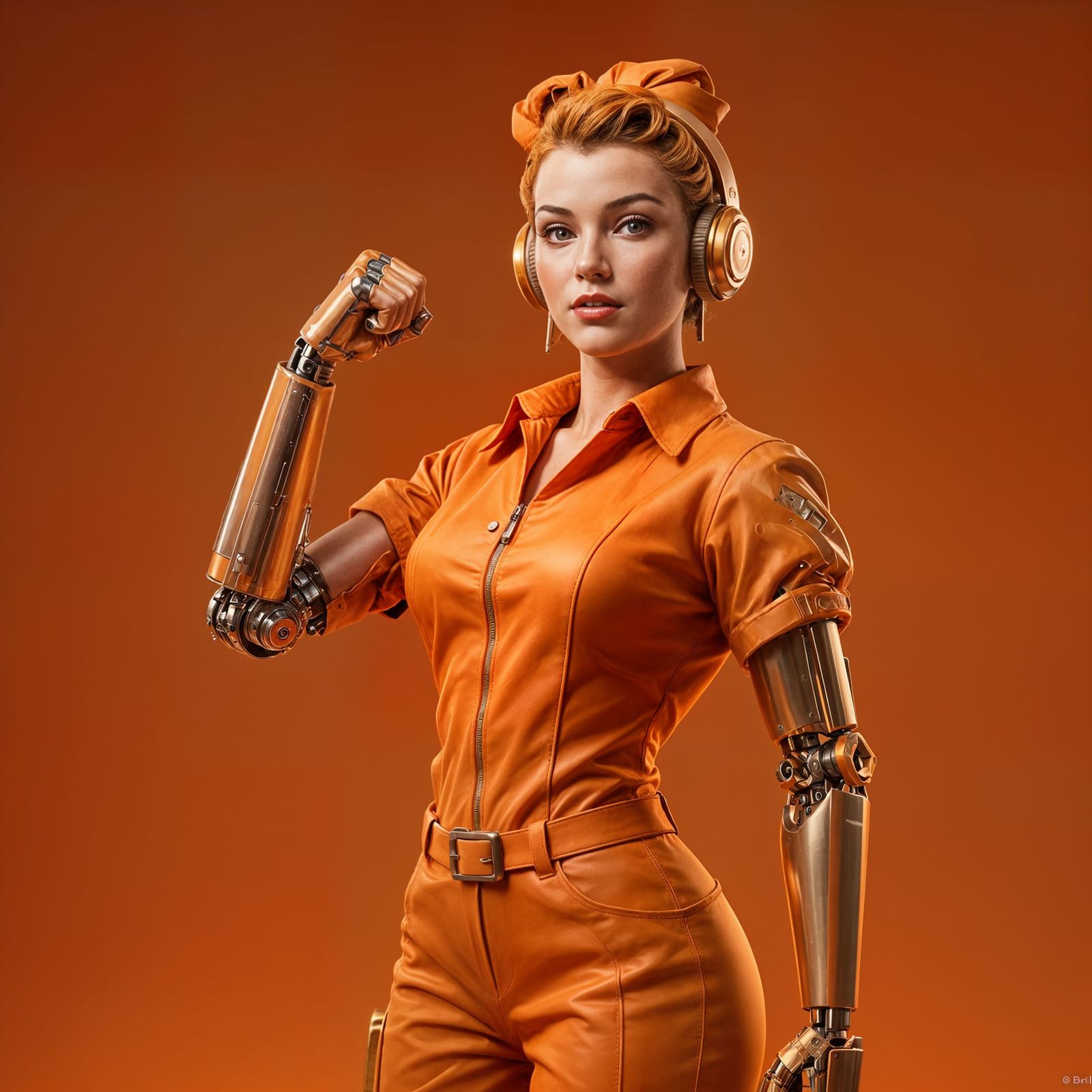 Retro-Futuristic Woman in Monochromatic Orange