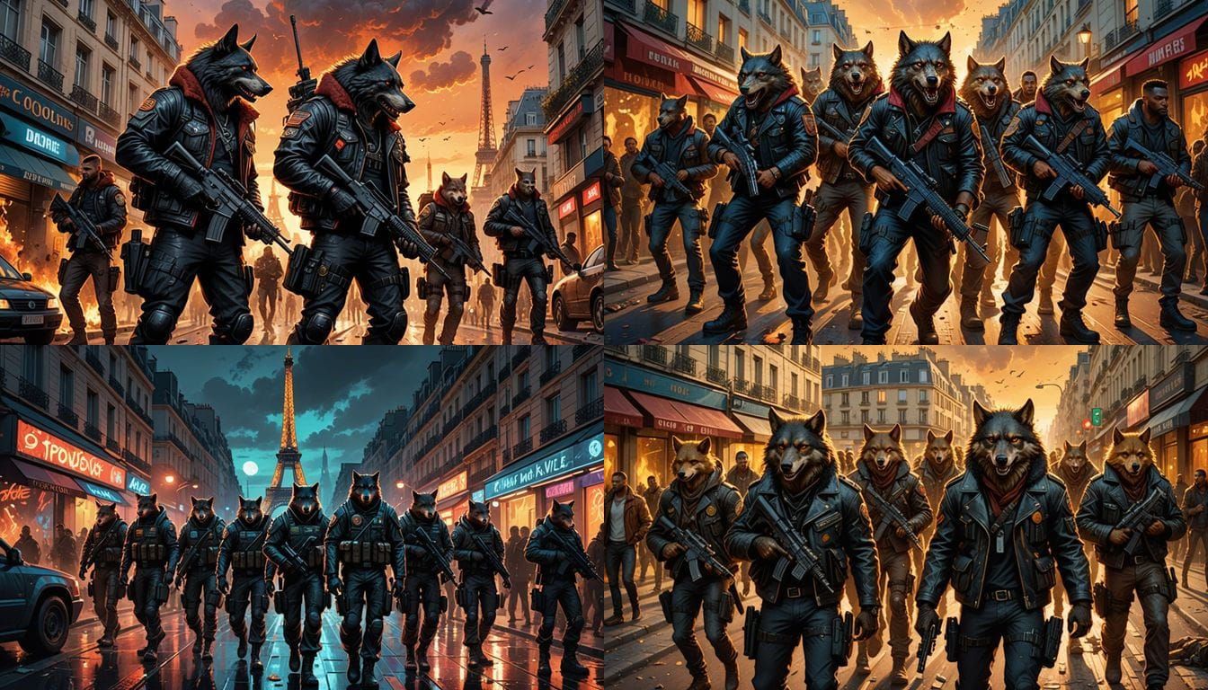 Werewolf Army on Paris Streets: Hyperrealistic Concept Art