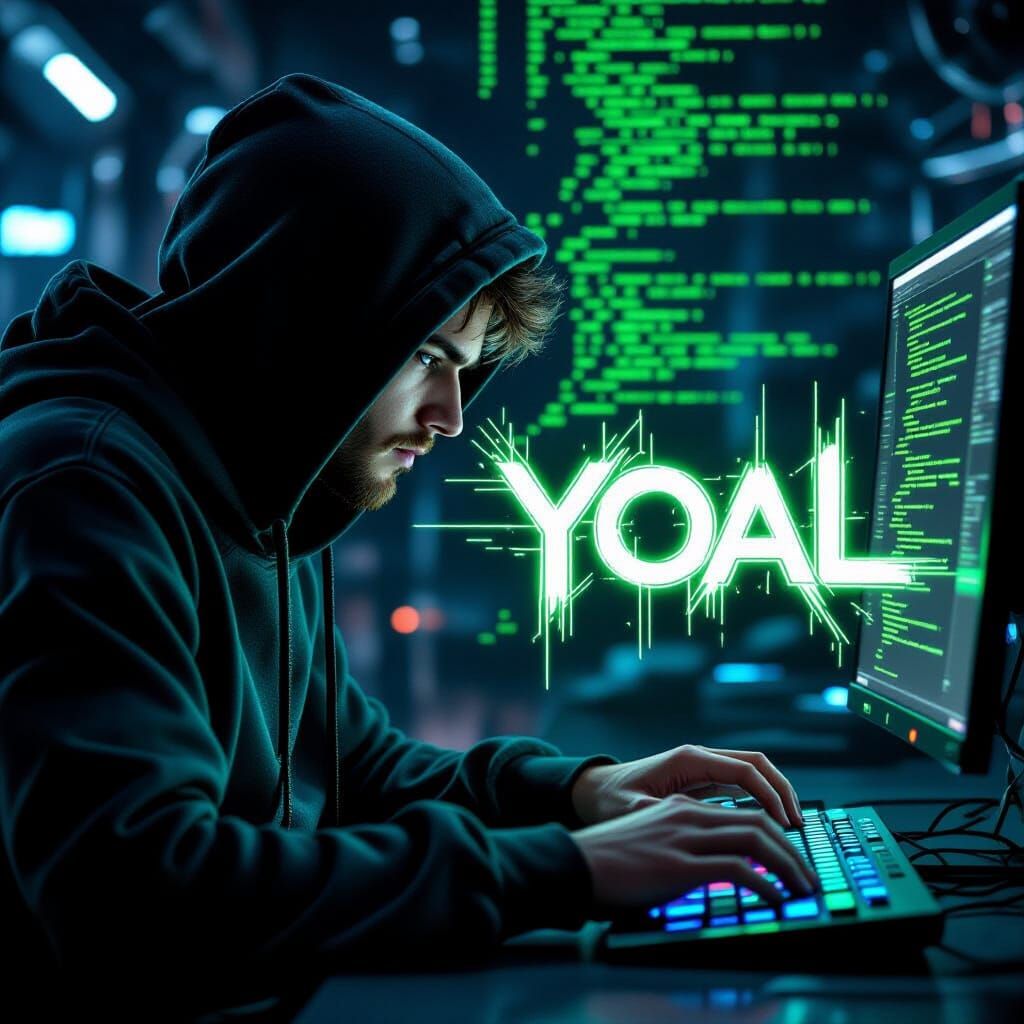 Cyberpunk Hacker Immersed in Code