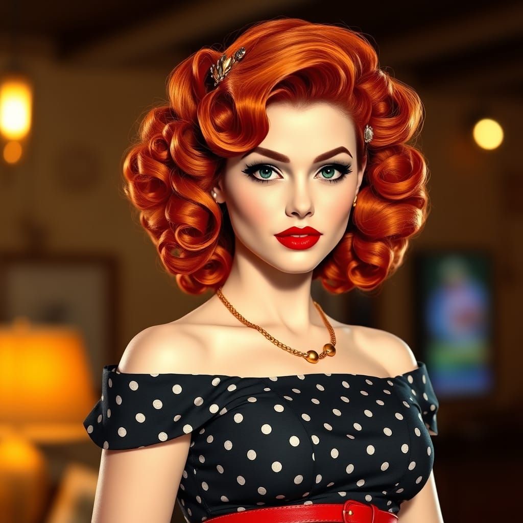 Retro Pin-Up Woman with Red Hair