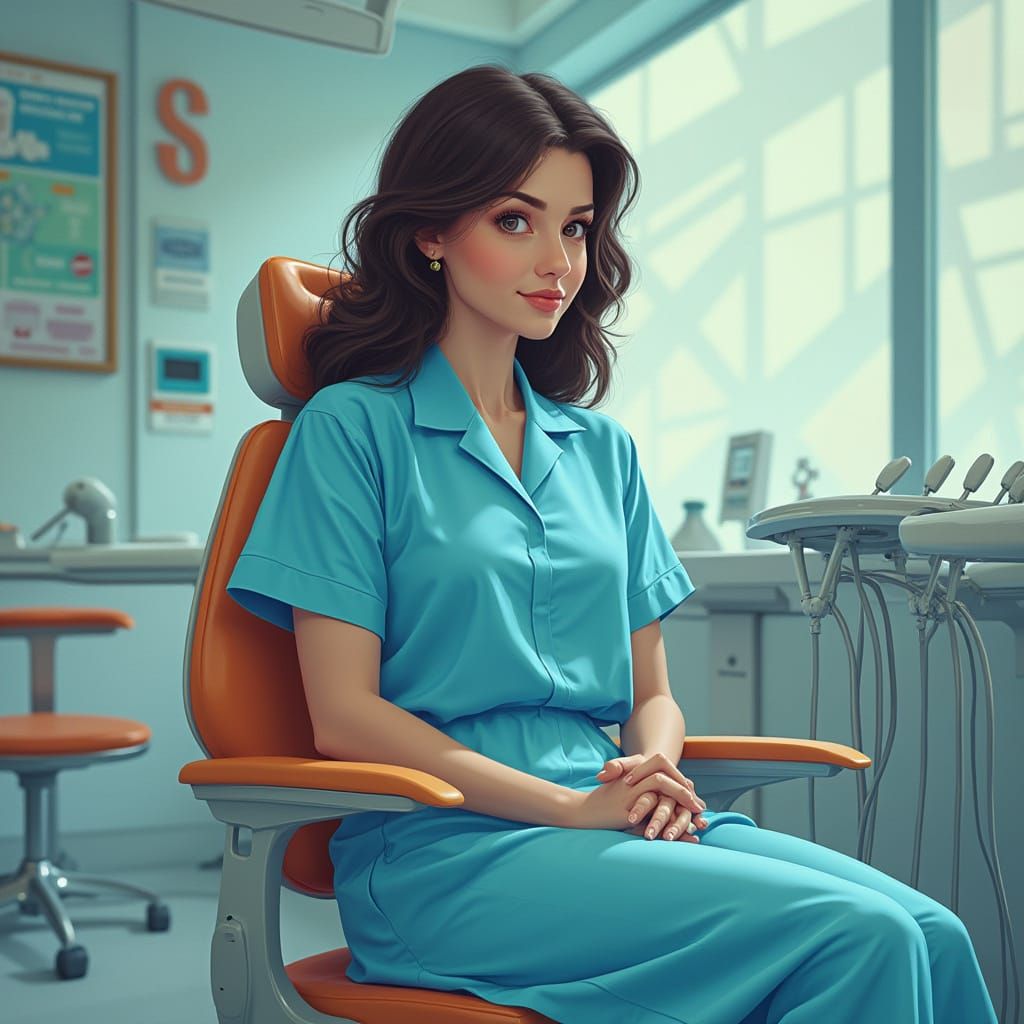 Woman in Dentist Chair, Digital Art