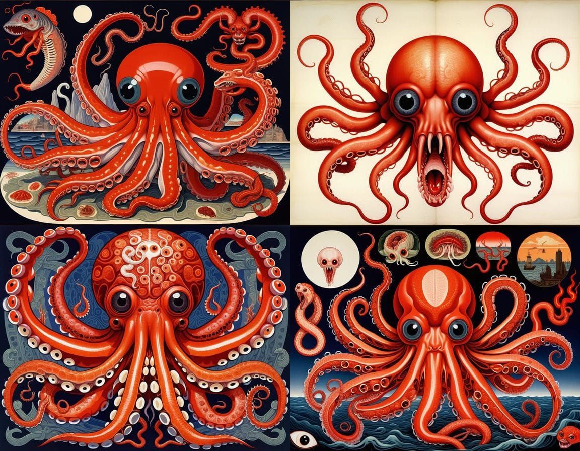 Fiery Mutant Octopus Creature with Vivisection Elements