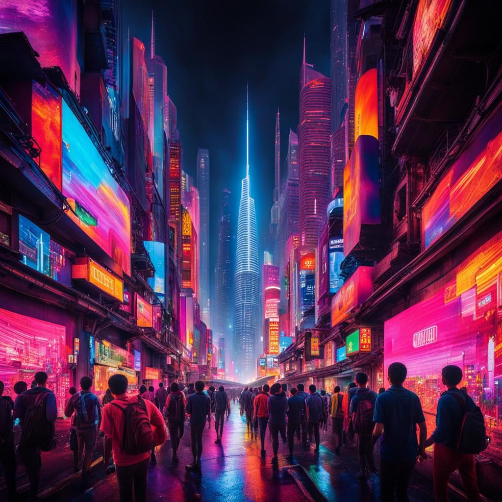 Futuristic Cityscape with Wanderer in Cyberpunk Style