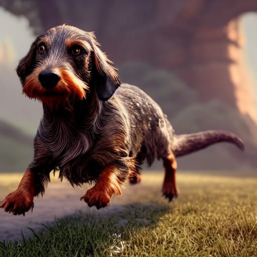 Dachshund and Badger Chase: Fantasy Concept Art