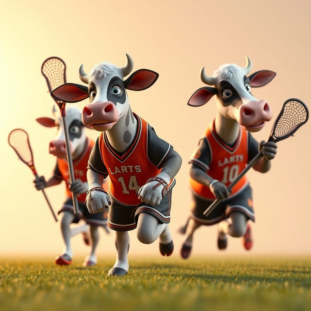 Cow Lacrosse Team in Pixar 3D Style
