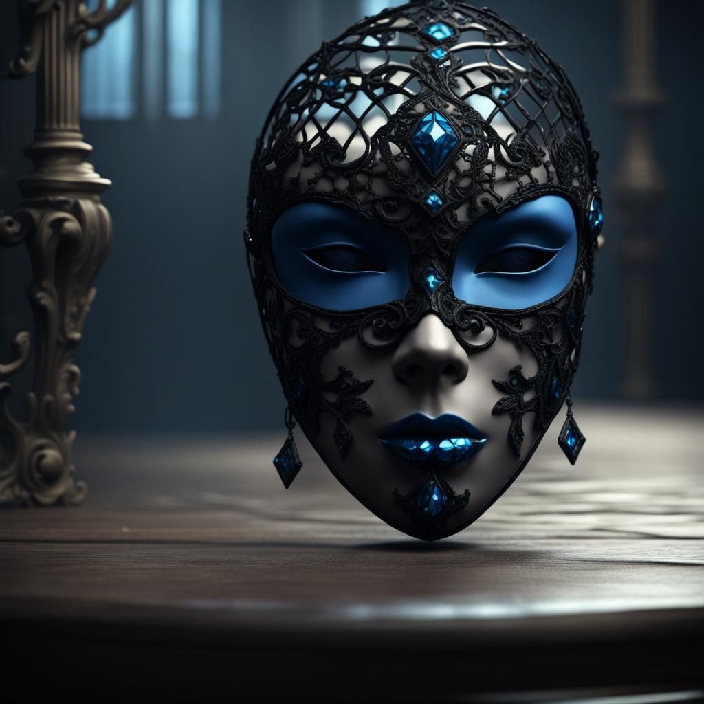 Black Lace Mask with Blue Diamonds: Fantasy Concept Art