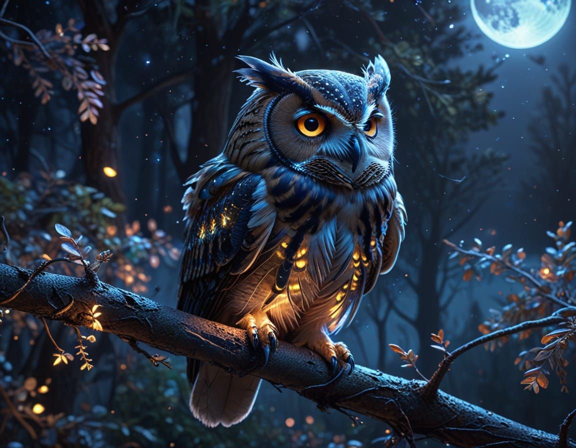 Nocturnal Owl in Neon Digital Art