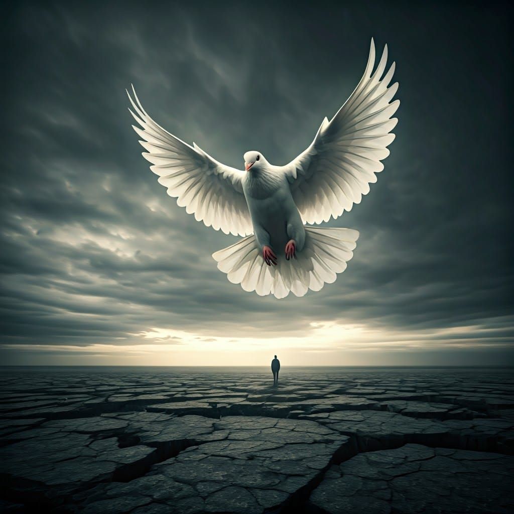 Surreal Dove in a Desolate Landscape, Inspired by Haunting S...
