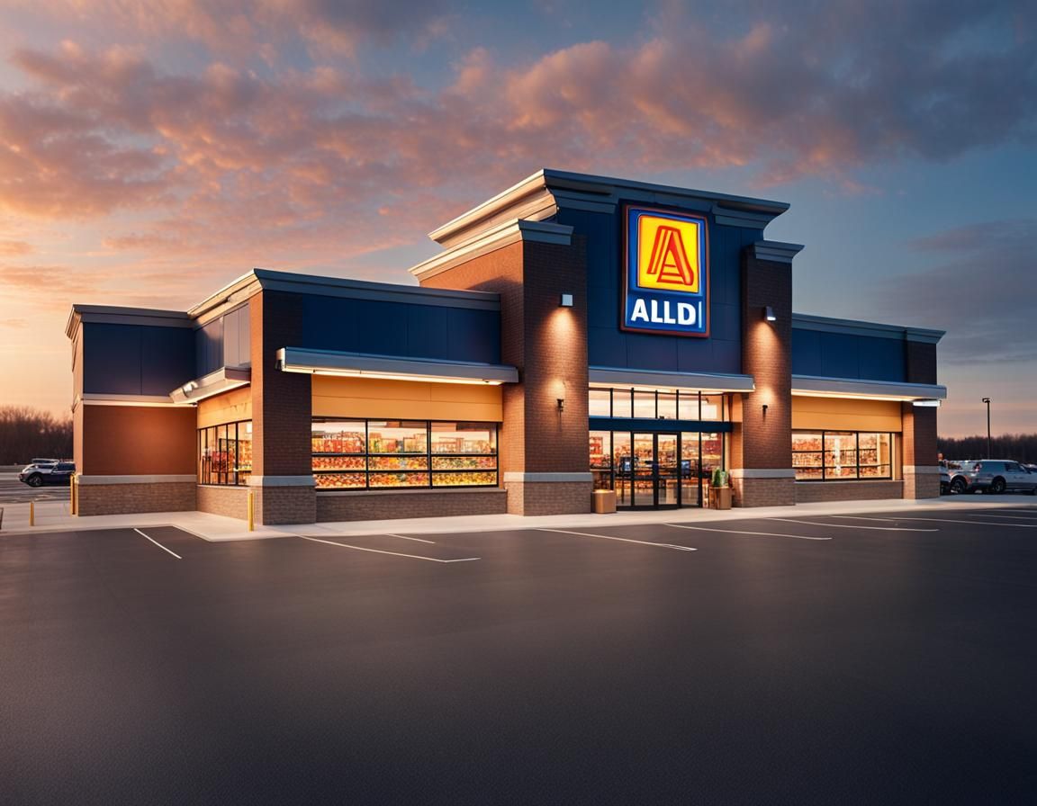 Aldi Grocery Store Exterior at Magic Hour