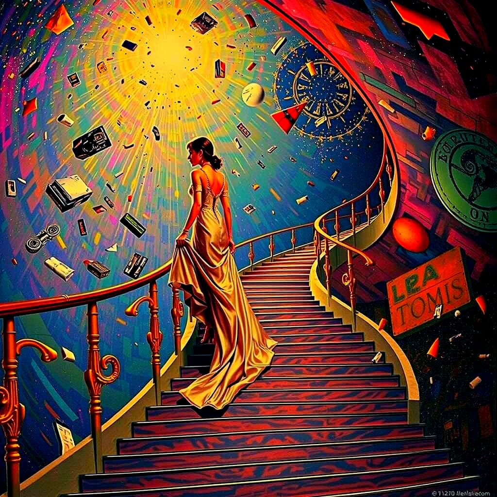 Art Deco Woman Ascends Abstract Staircase