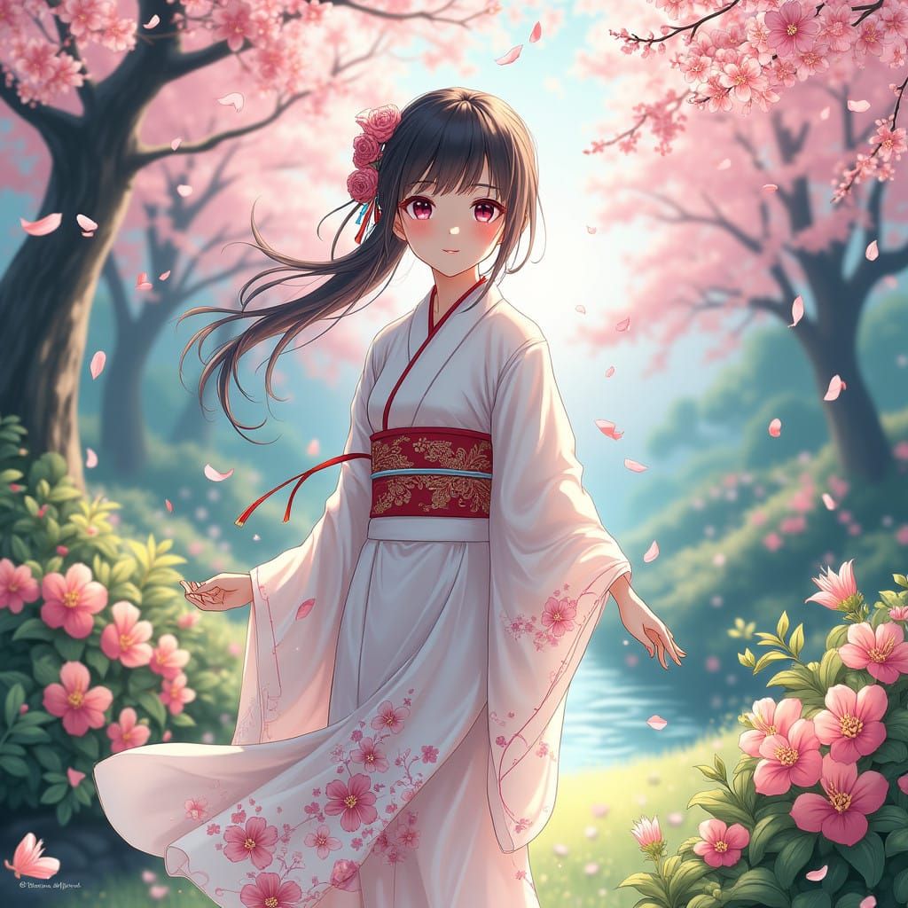 A Serene Blossom Maiden Frozen in Time