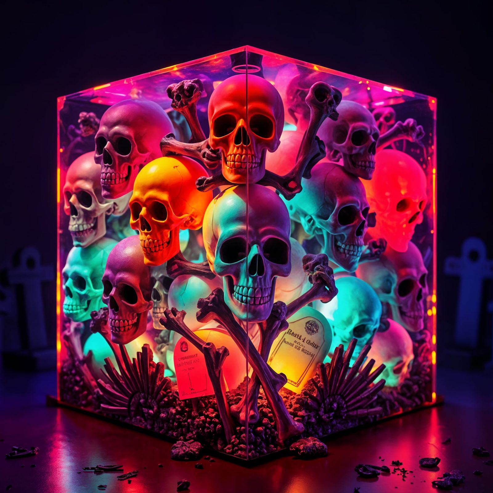 Glowing Cubes of Hyper-Dimensional Skulls