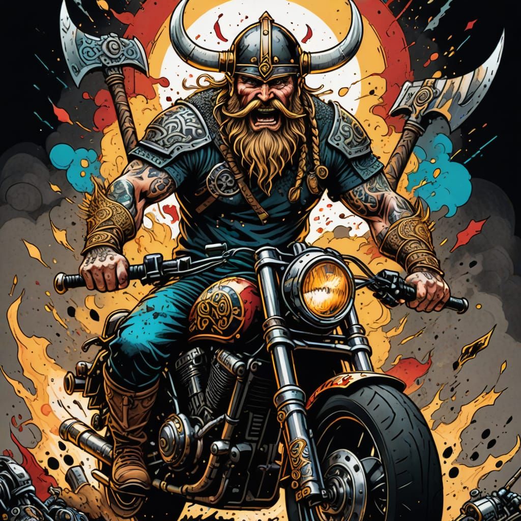 Viking Biker Tattoo Art Illustration