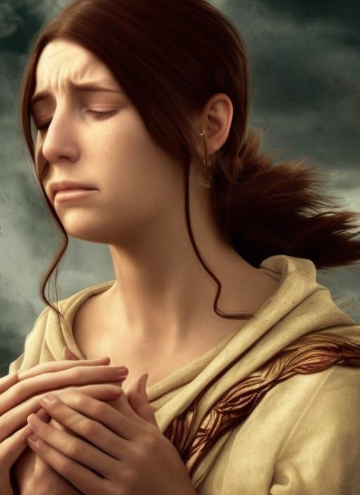 Woman Praying with Tears: Digital Matte Painting