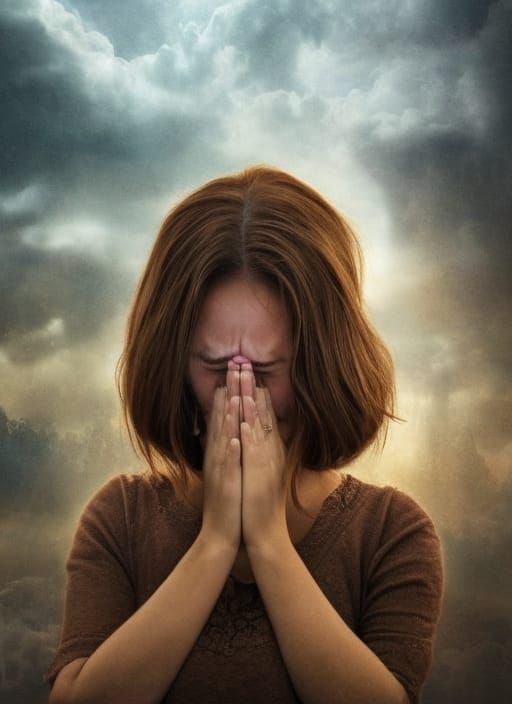 Woman Praying: Emotional Digital Catholic Painting