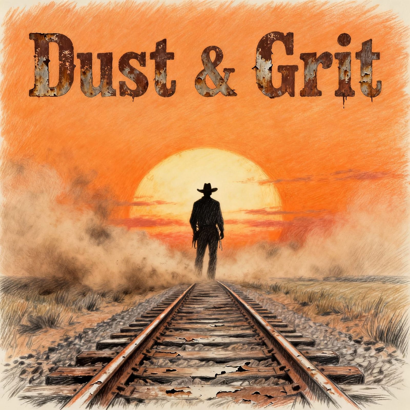Western Movie Poster: Cowboy Sunset & Train Track Art