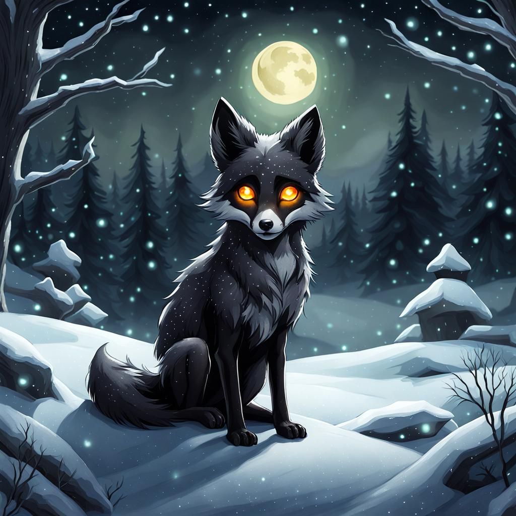 Undead Fox in Frozen Dark Fantasy Watercolor