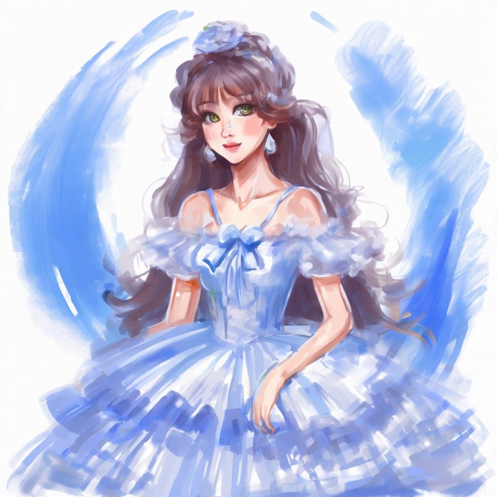 Anime Girl in Poofy Dress with Wet Doe Eyes
