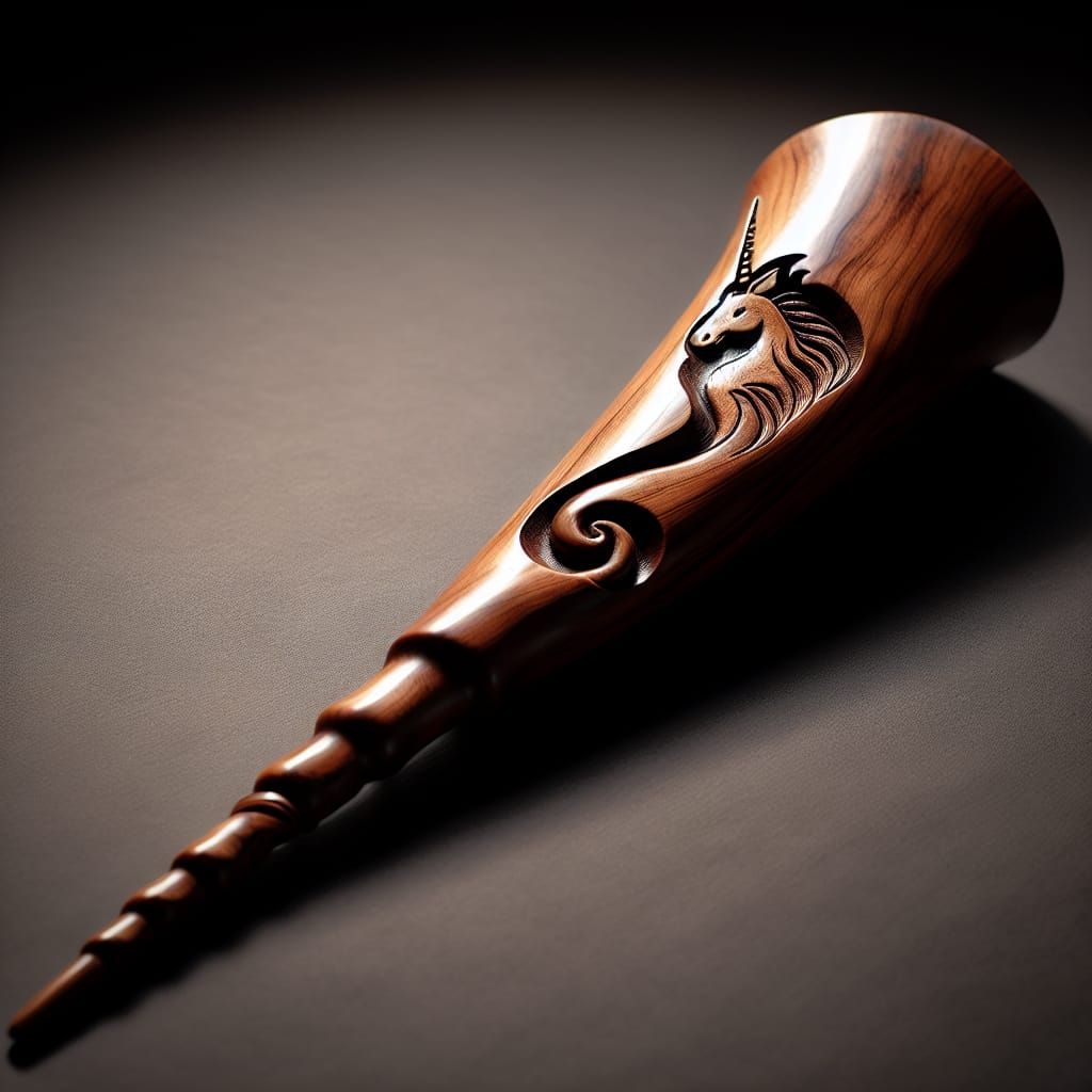 Unicorn Horn Holly Wand with Engraved Unicorn