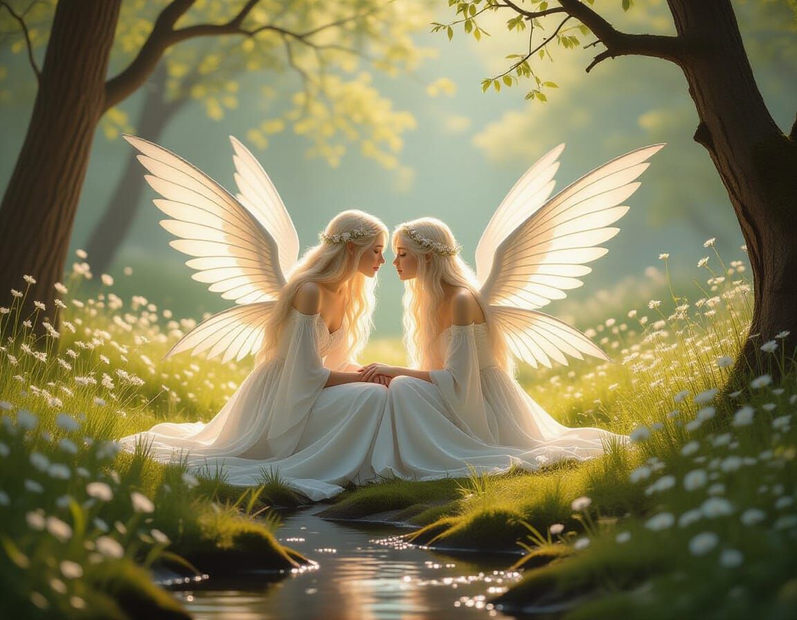 Ethereal Winged Beings in Sun-Dappled Glade